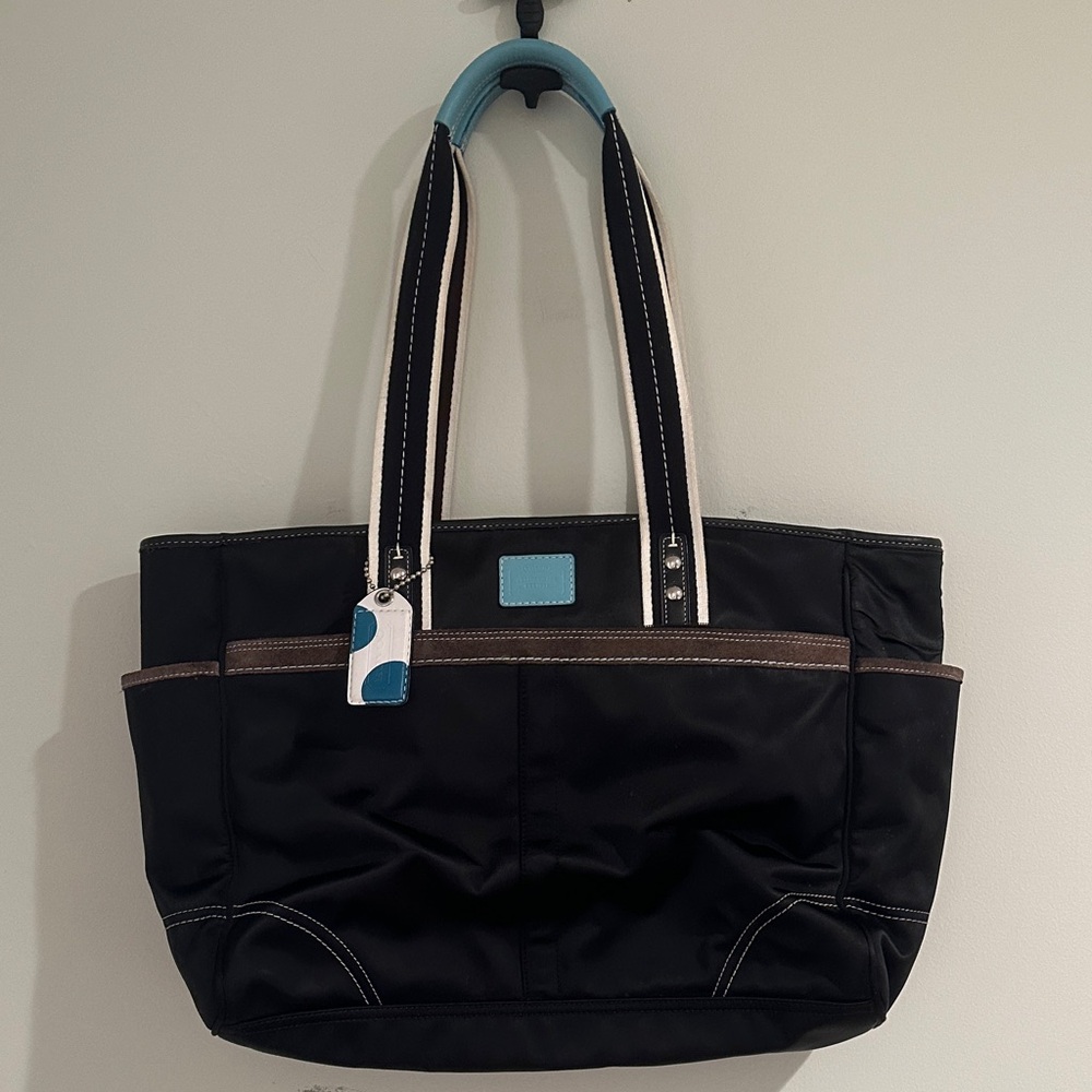 COACH Stylish Black and Blue Women's Large Tote Bag